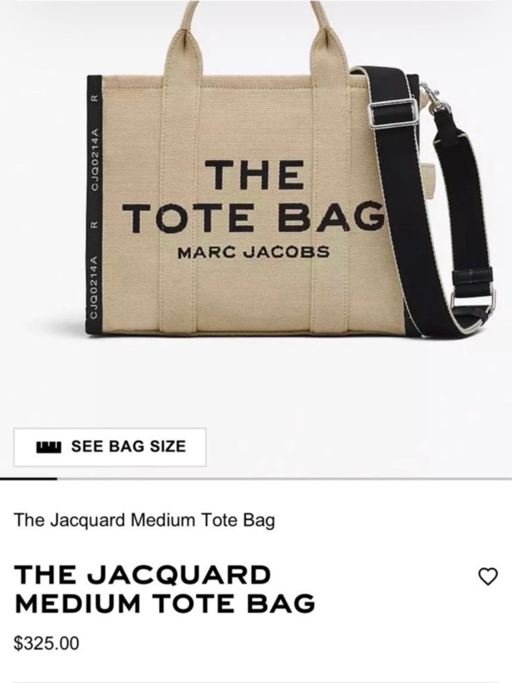 Marc Jacobs Beige Canvas Tote with Black Strap and Logo